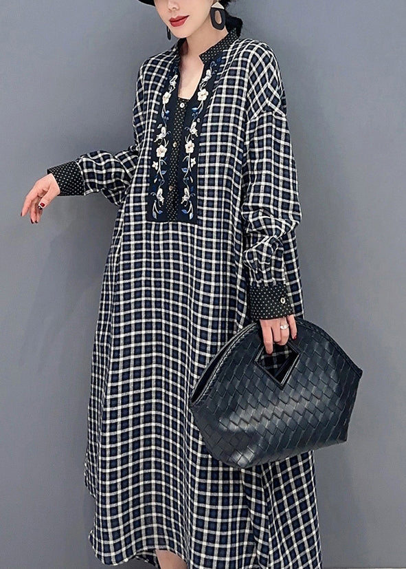 Black V Neck Plaid Holiday Dress Spring