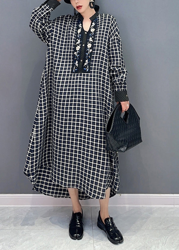 Black V Neck Plaid Holiday Dress Spring