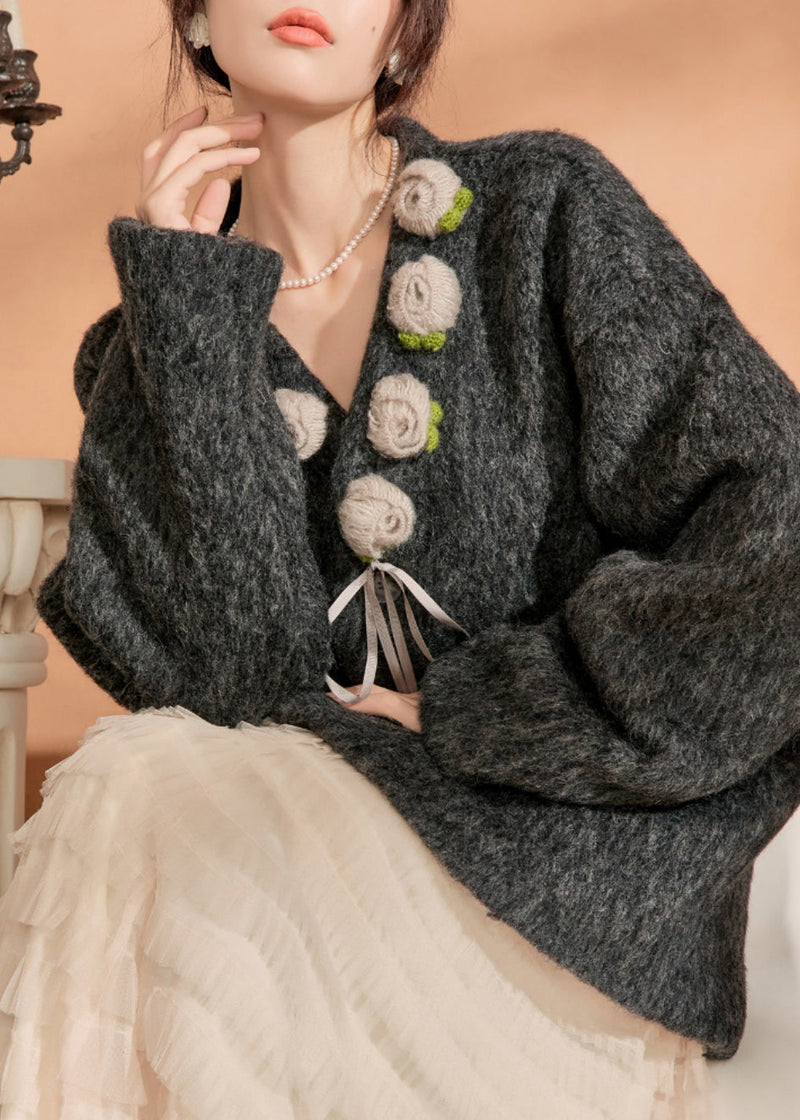 Black V Neck Pockets Woolen Coat Spring