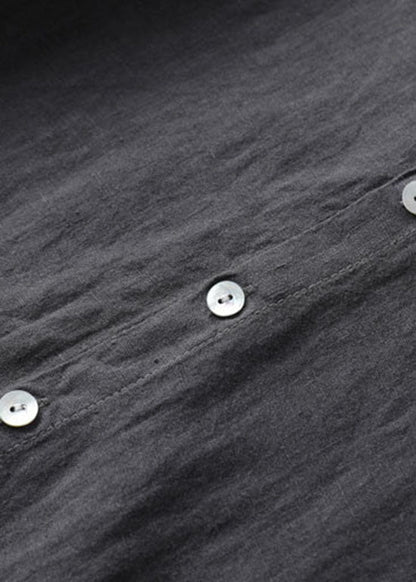 Black Wrinkled Embroideried Patchwork Linen Dress Summer