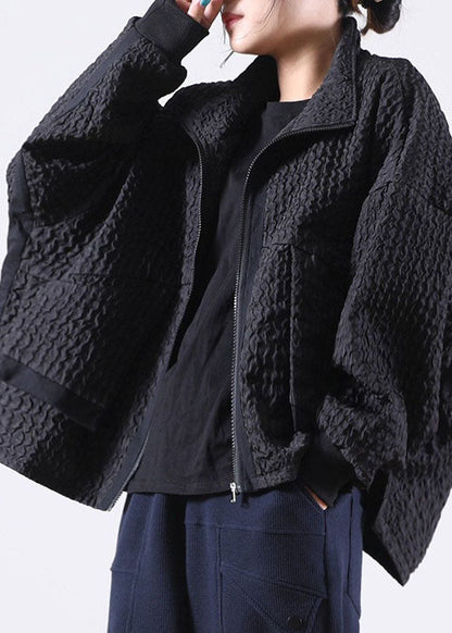 Black Zip Up Pockets Corduroy Jackets Spring