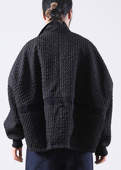 Black Zip Up Pockets Corduroy Jackets Spring