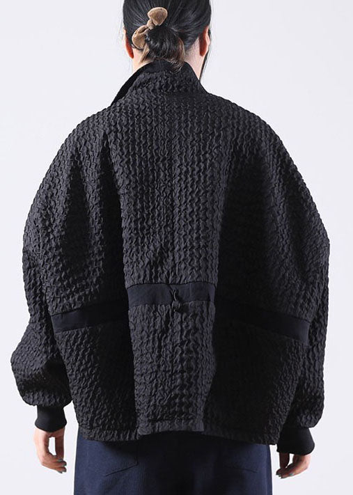 Black Zip Up Pockets Corduroy Jackets Spring