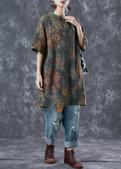 Blackish Green Oversized Tie Dye Linen Vacation Dress Summer