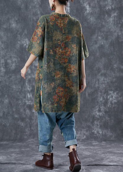 Blackish Green Oversized Tie Dye Linen Vacation Dress Summer