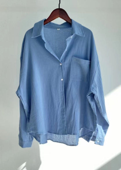Blue Peter Pan Collar Tops and Pants Cotton Two-piece Set Spring