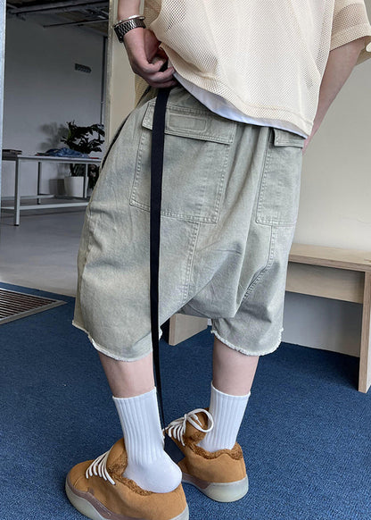 Blue Pockets Elastic Waist Denim Shorts Summer