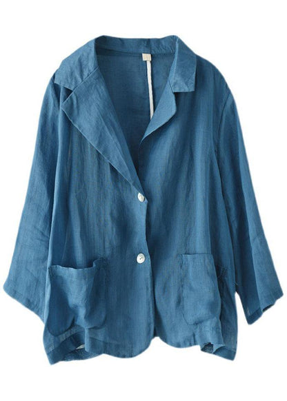 Vintage Blue Pockets Patchwork Coats Long Sleeve