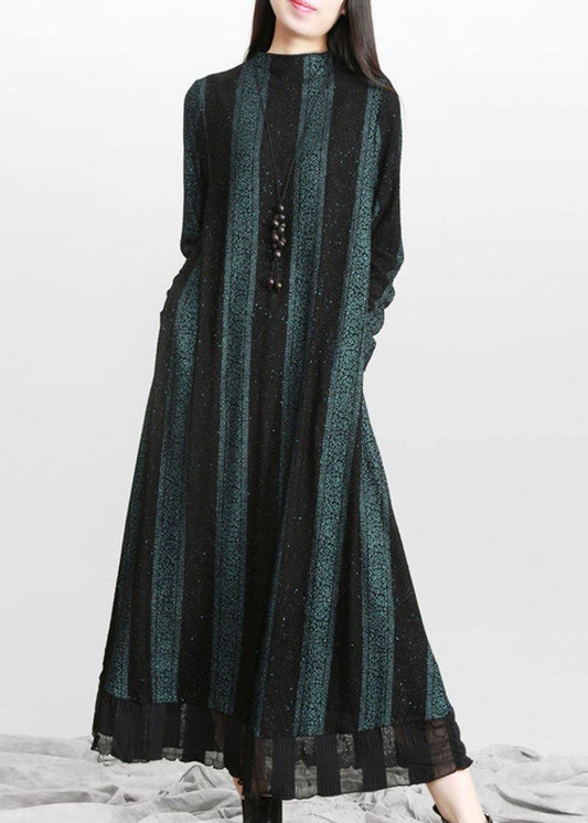 Blue Striped Patchworkchiffon Fall Long Dresses