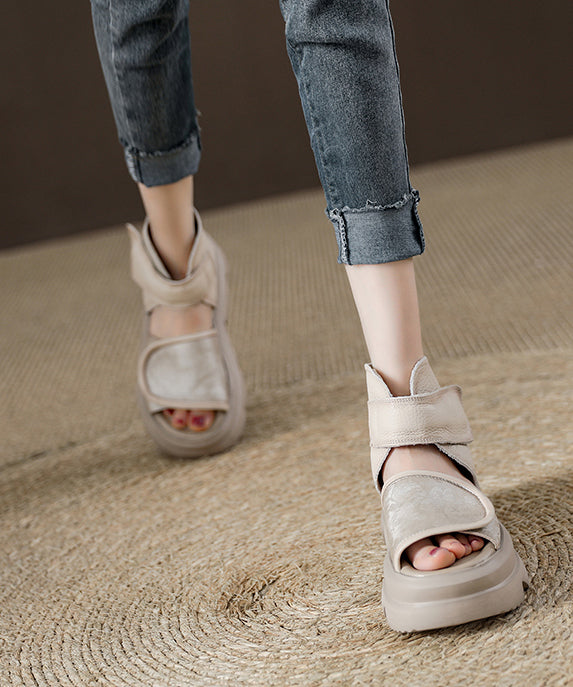 Brown Buckle Strap Splicing Platform Sandals Peep Toe