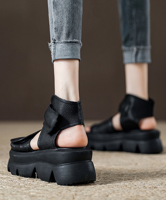 Brown Buckle Strap Splicing Platform Sandals Peep Toe