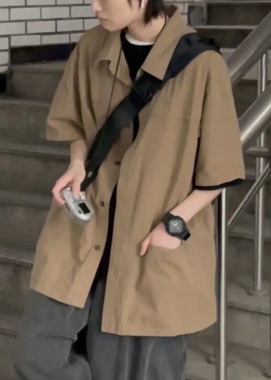 Brown Button Pockets Cotton Shirt Summer