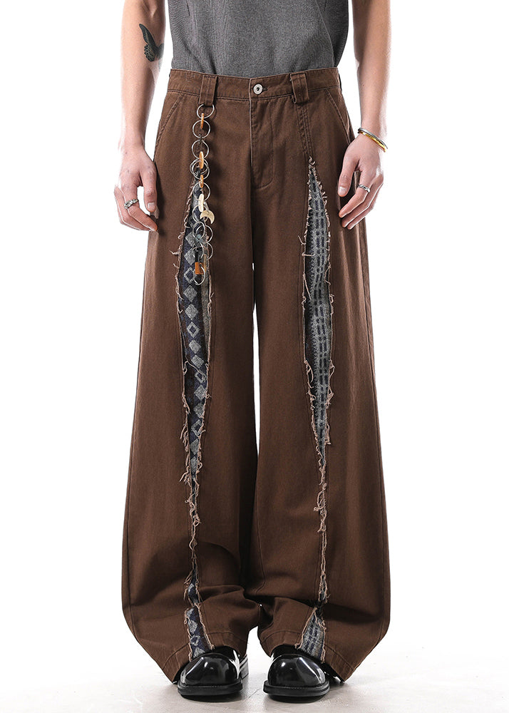 Brown Hole High Waist Patchwork Denim Pants Fall