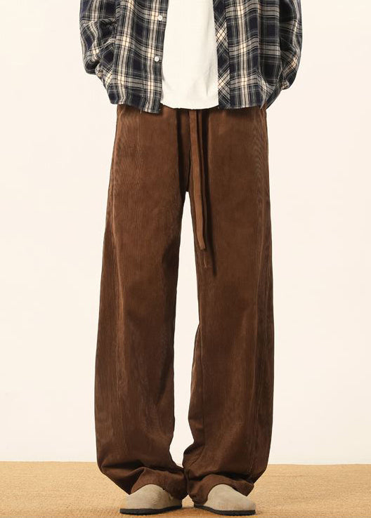 Brown Lace Up Corduroy Pants Spring