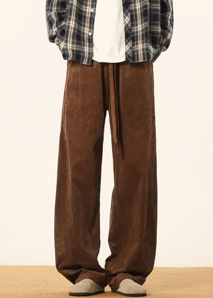 Brown Lace Up Corduroy Pants Spring