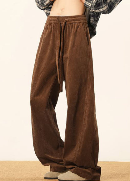 Brown Lace Up Corduroy Pants Spring