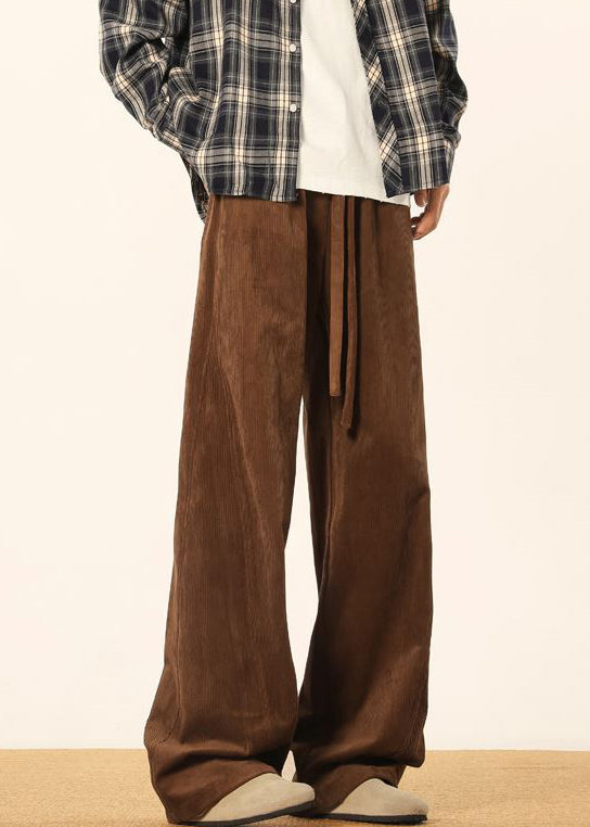 Brown Lace Up Corduroy Pants Spring