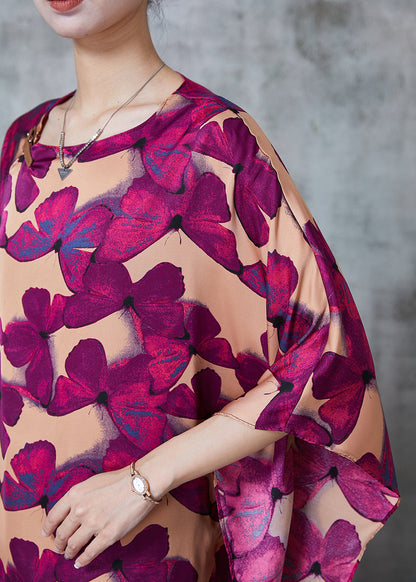Vintage Brown Oversized Butterfly Silk Shirt Batwing Sleeve