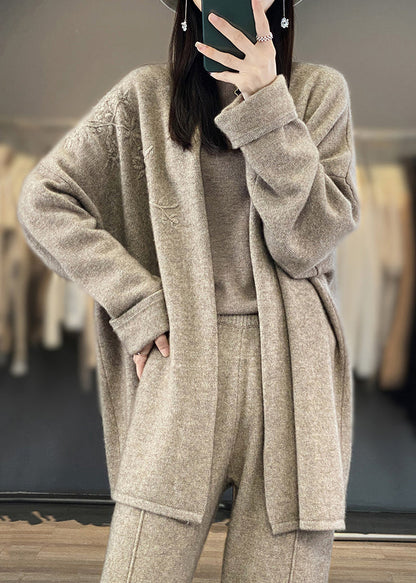 Camel Embroidered Patchwork Cozy Cashmere Cardigan Fall