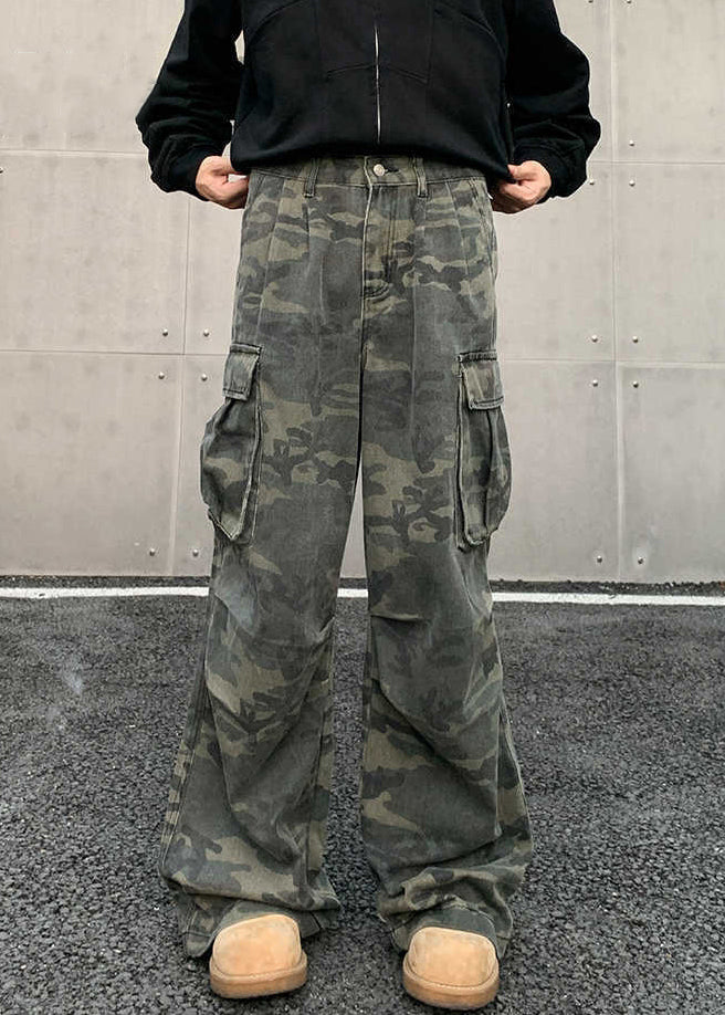 Camouflage Pockets High Waist Cotton Pants Spring