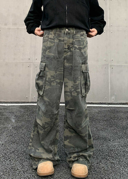 Camouflage Pockets High Waist Cotton Pants Spring