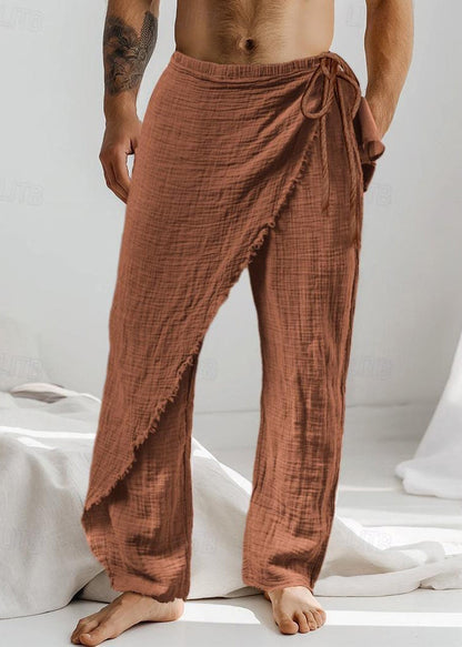 Caramel Asymmetrical Lace Up Cotton Pants Summer