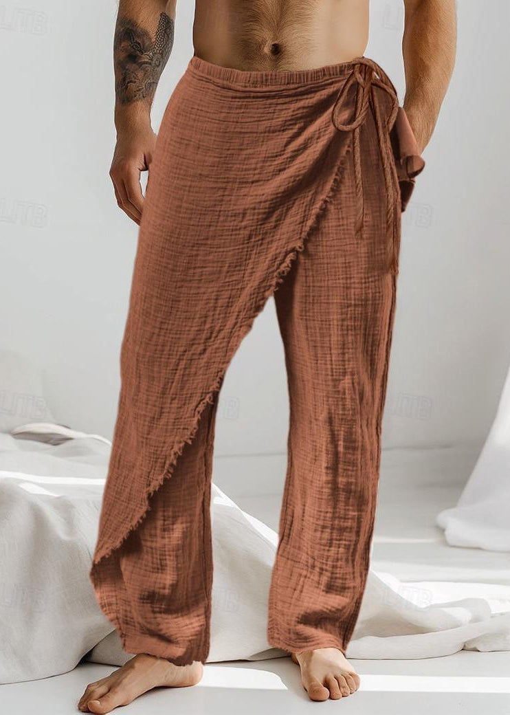 Caramel Asymmetrical Lace Up Cotton Pants Summer