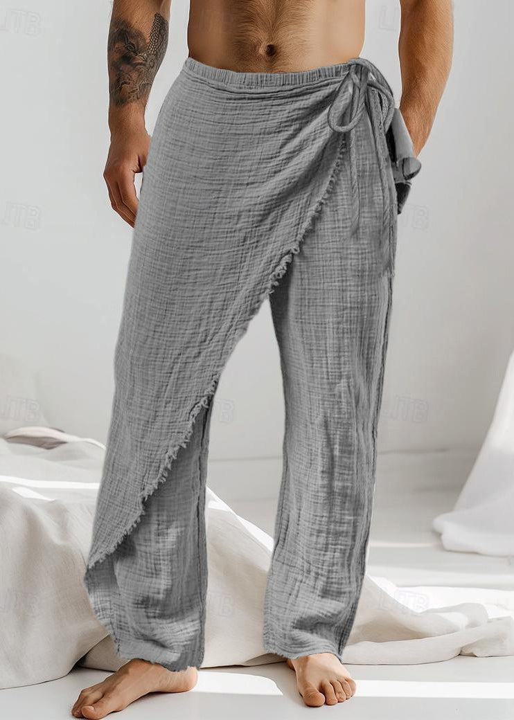 Caramel Asymmetrical Lace Up Cotton Pants Summer