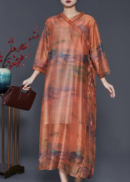 Caramel Oversized Print Linen Robe Dresses Summer