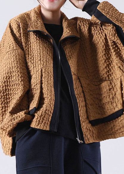 Caramel Zip Up Low High Design Corduroy Coat Spring