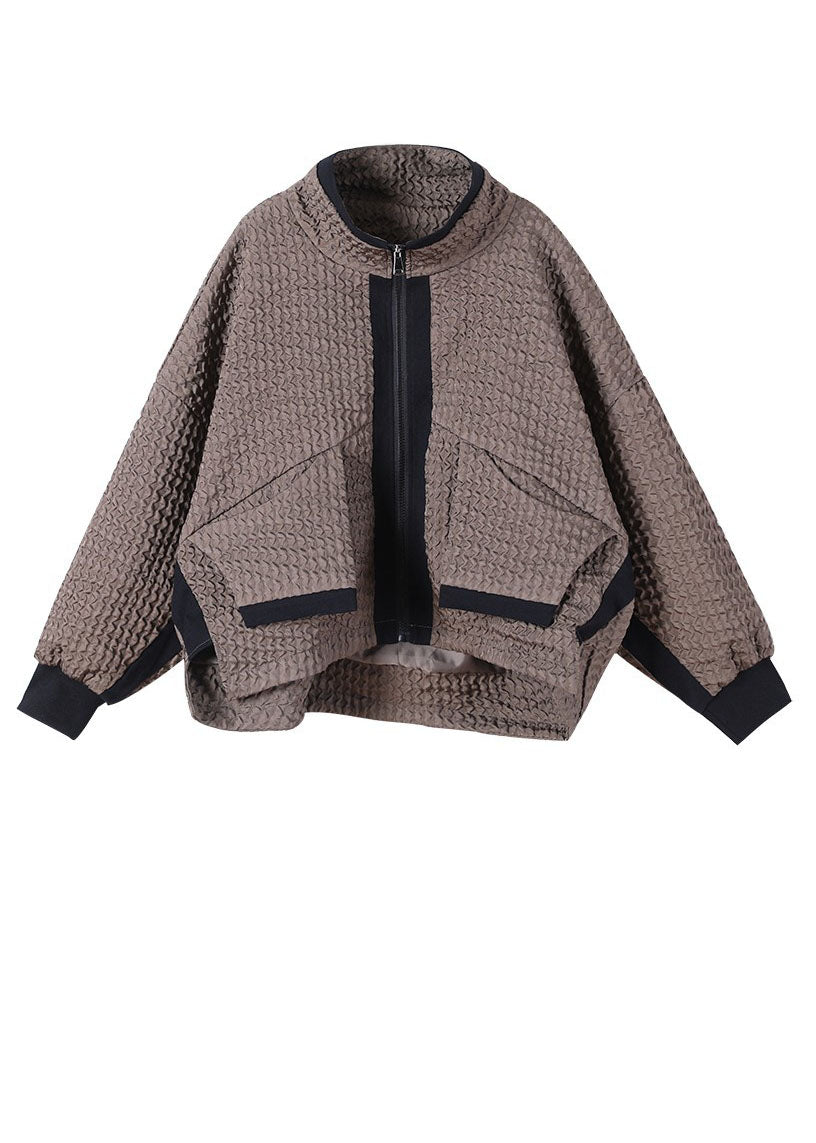 Caramel Zip Up Low High Design Corduroy Coat Spring