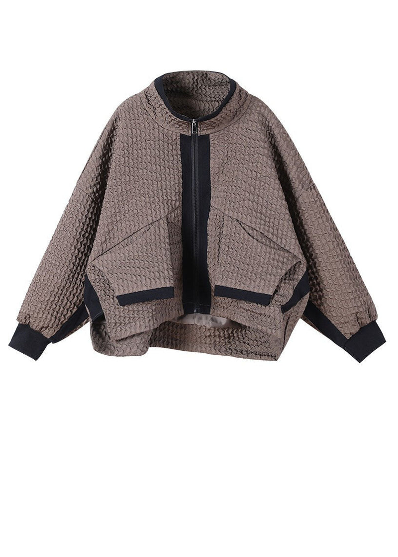 Caramel Zip Up Low High Design Corduroy Coat Spring
