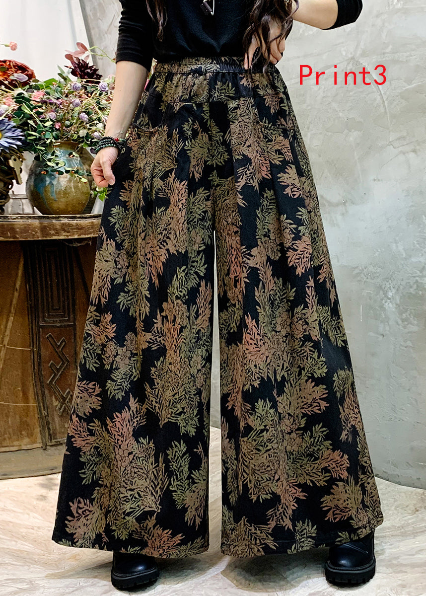 Print Denim Wide Leg Pants for Autumn