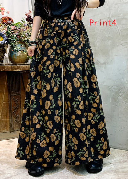 Print Denim Wide Leg Pants for Autumn