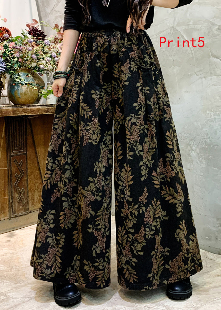 Print Denim Wide Leg Pants for Autumn