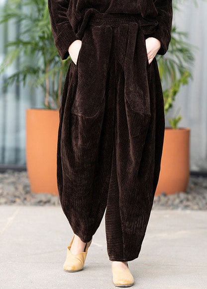 Chocolate Corduroy Pockets Thick Harem Winter Pants Trousers