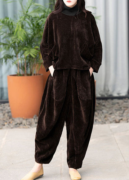 Chocolate Corduroy Pockets Thick Harem Winter Pants Trousers