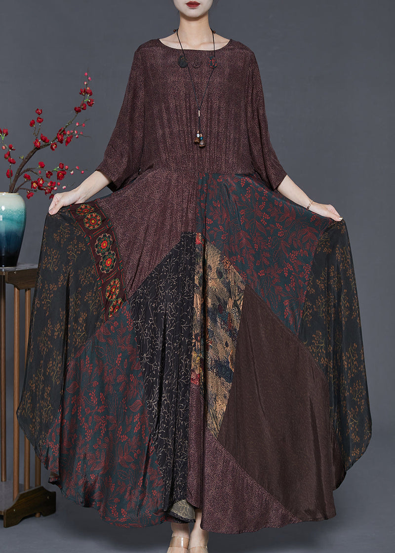 Chocolate Exra Large Hem Patchwork Cotton Long Dress Summer