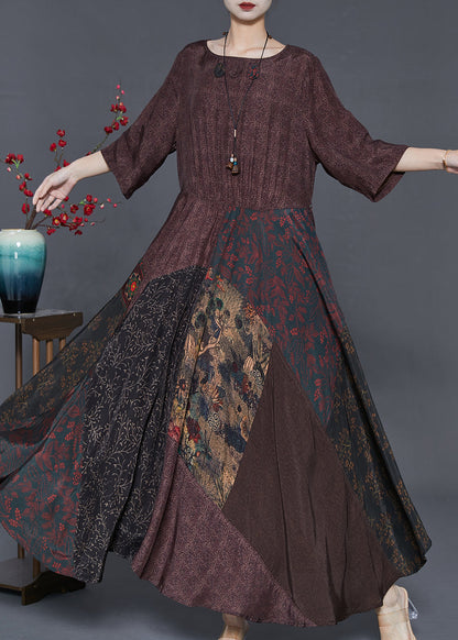 Chocolate Exra Large Hem Patchwork Cotton Long Dress Summer