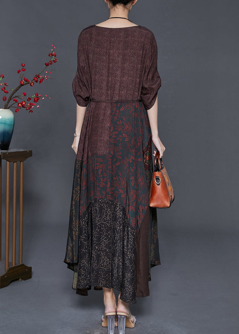 Chocolate Exra Large Hem Patchwork Cotton Long Dress Summer