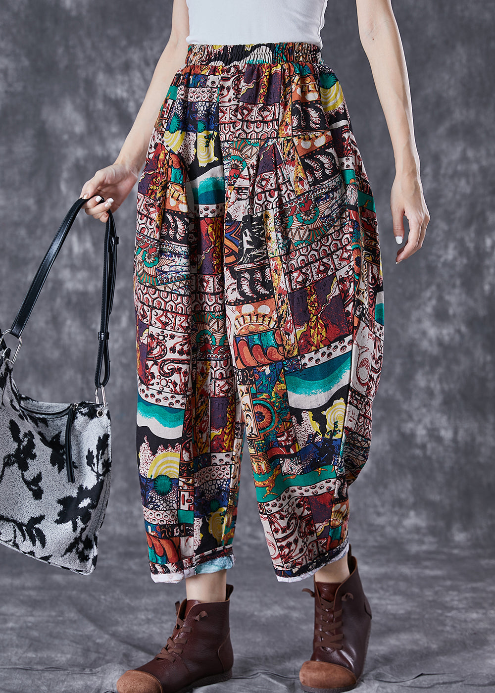 Chocolate High Waist Oversized Print Cotton Pants Summer
