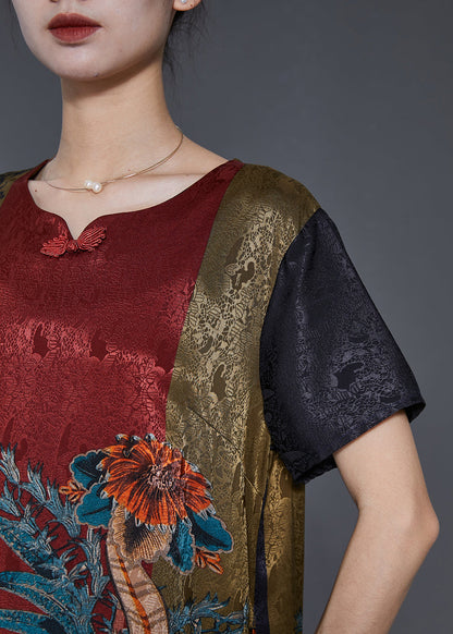 Chocolate Print Chinese Button Silk Dresses Summer