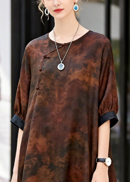 Chocolate Print Patchwork Hollow Out Cotton Dress Summer