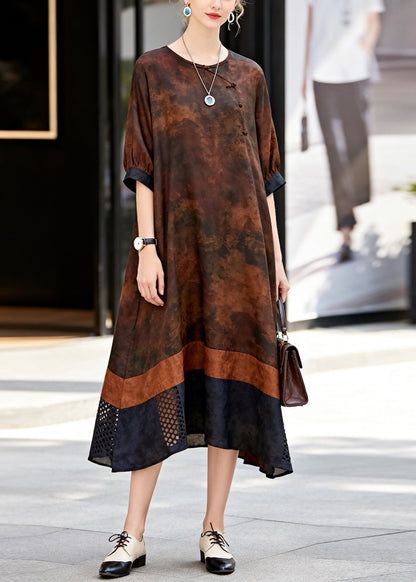 Chocolate Print Patchwork Hollow Out Cotton Dress Summer