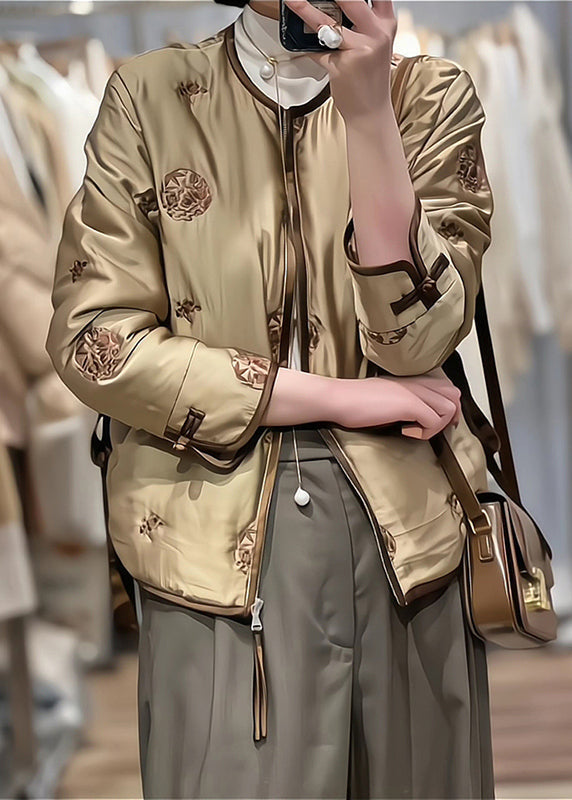 Coffee Embroidered Fine Cotton Filled Winter Coats