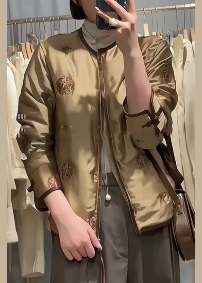 Coffee Embroidered Fine Cotton Filled Winter Coats