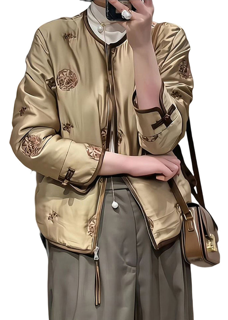 Coffee Embroidered Fine Cotton Filled Winter Coats