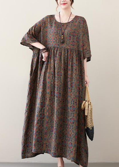 Coffee Oversized Print Exra Large Hem Cotton Dress Summer