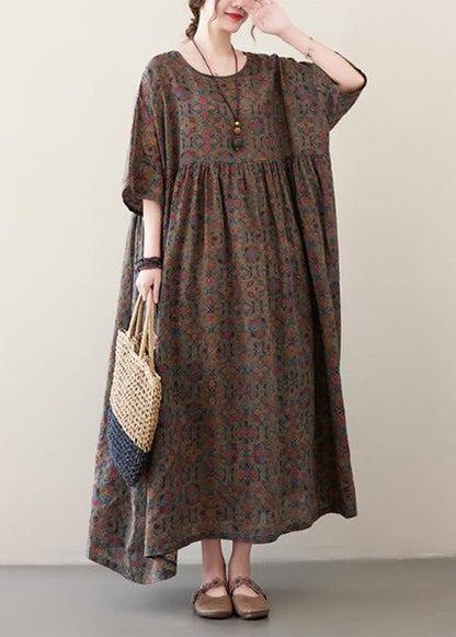 Coffee Oversized Print Exra Large Hem Cotton Dress Summer