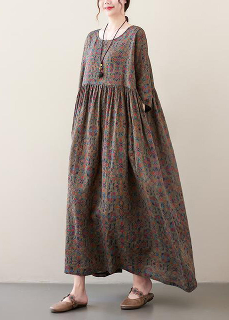 Coffee Oversized Print Exra Large Hem Cotton Dress Summer